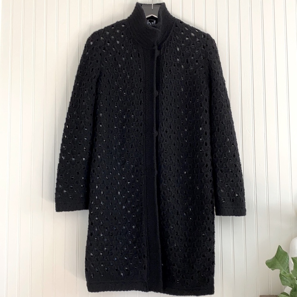 M Missoni Long Wool Crochet Knit Cardigan Black